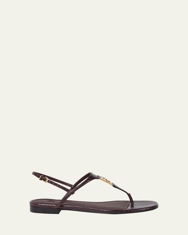 FF Snakeskin-Embossed Leather Slingback Thong Sandals